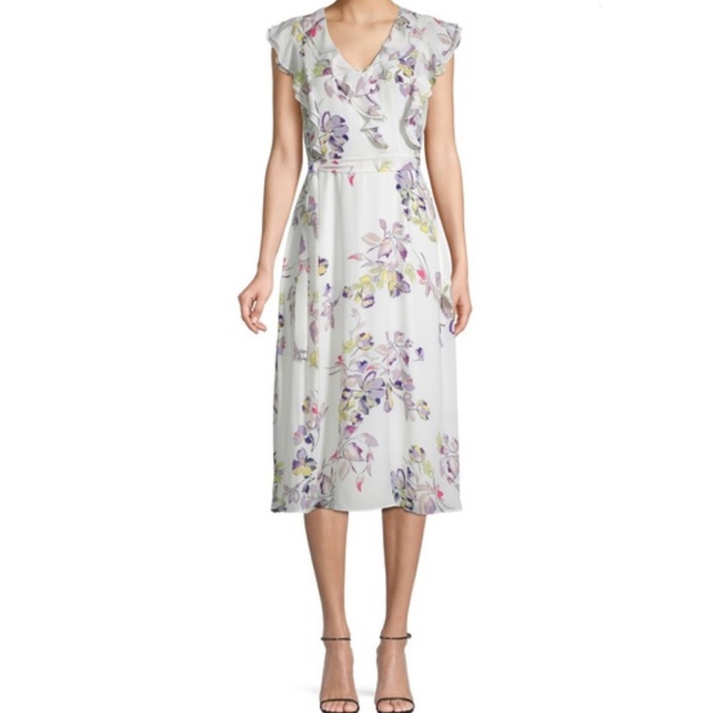 Donna Karen floral white midi dress size 12